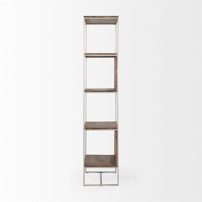 Pemberly Row Metal Frame 4 Shelf Shelving Unit in Brown and Silver