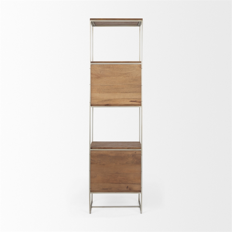 Pemberly Row Metal Frame 4 Shelf Shelving Unit in Brown and Silver