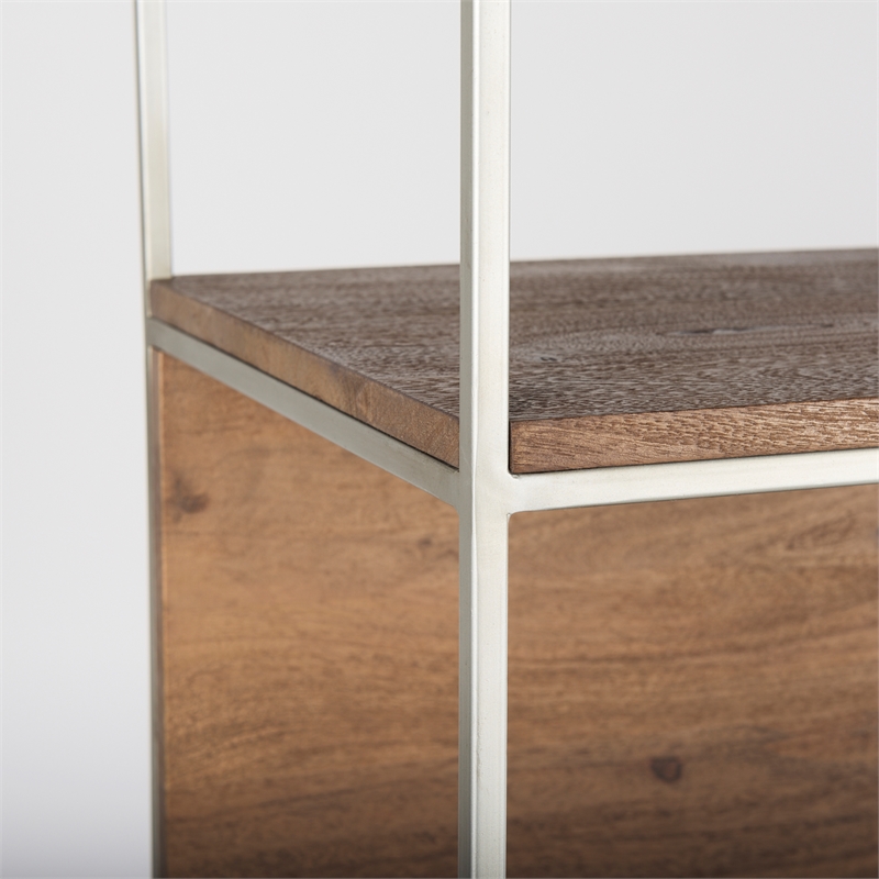 Pemberly Row Metal Frame 4 Shelf Shelving Unit in Brown and Silver