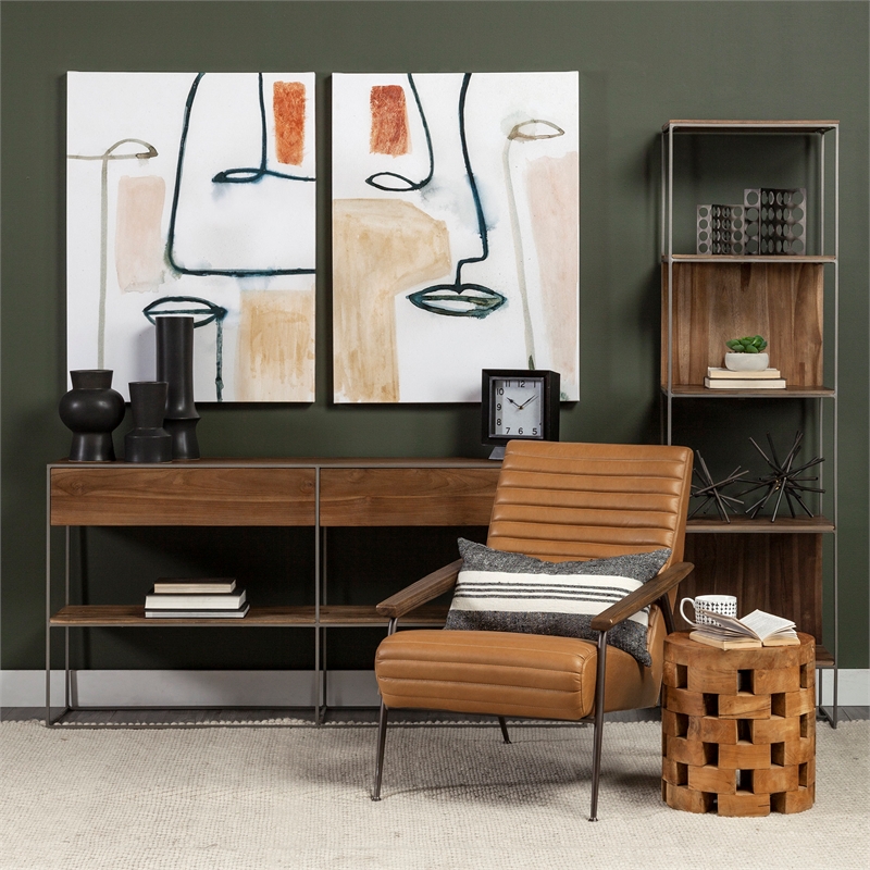 Pemberly Row Metal Frame 4 Shelf Shelving Unit in Brown and Silver