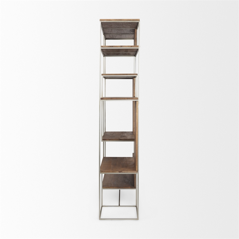 Pemberly Row Metal Frame 6 Shelf Shelving Unit in Brown and Silver