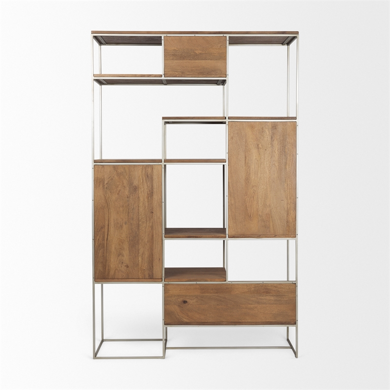 Pemberly Row Metal Frame 6 Shelf Shelving Unit in Brown and Silver
