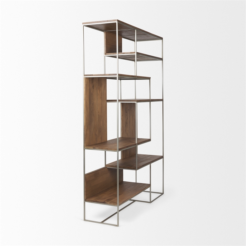 Pemberly Row Metal Frame 6 Shelf Shelving Unit in Brown and Silver