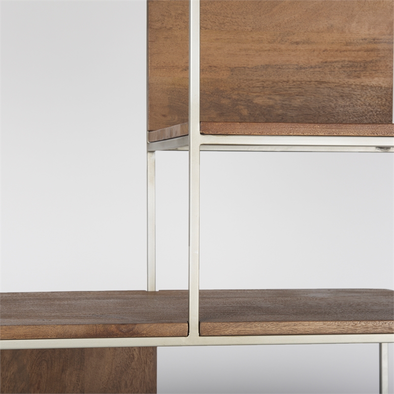 Pemberly Row Metal Frame 6 Shelf Shelving Unit in Brown and Silver