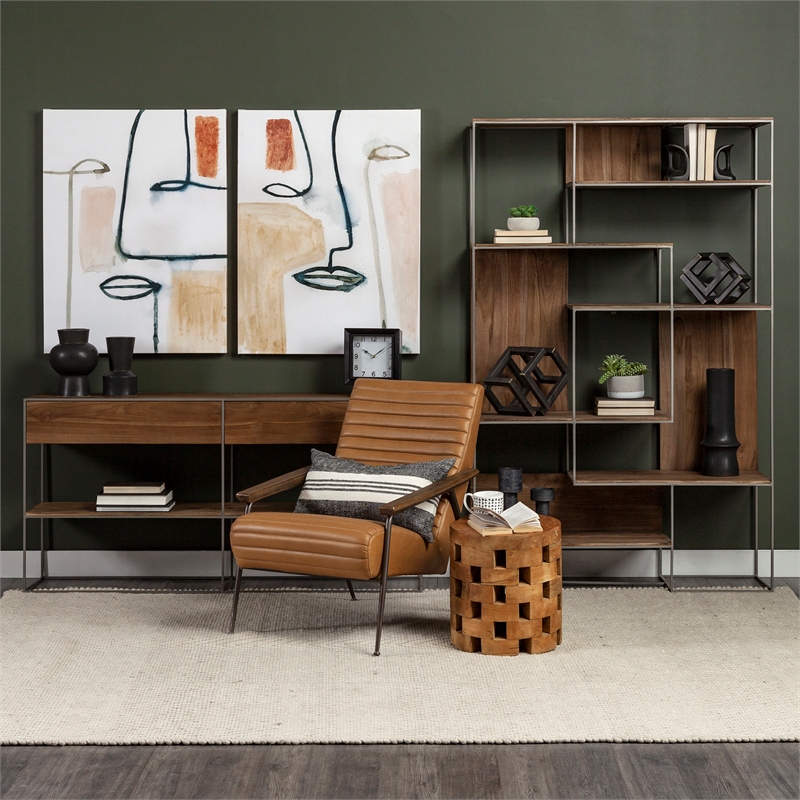Pemberly Row Metal Frame 6 Shelf Shelving Unit in Brown and Silver