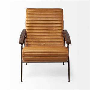 Pemberly Row Tan Leather Wrap Brown Metal Frame Accent Chair
