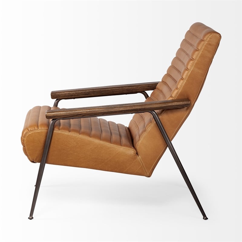 Pemberly Row Tan Leather Wrap Brown Metal Frame Accent Chair