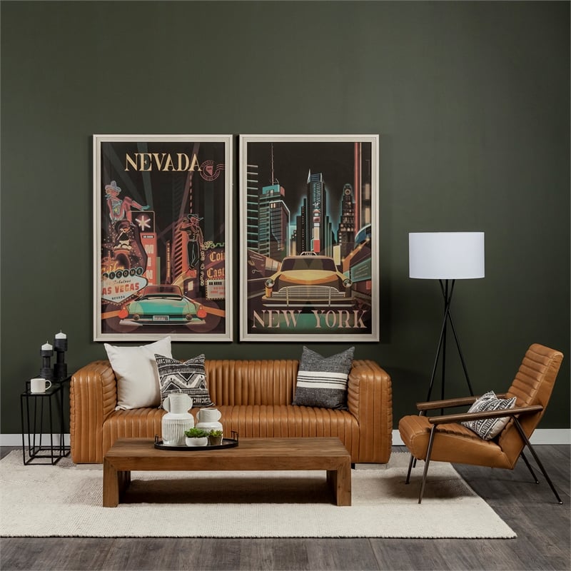 Pemberly Row Tan Leather Wrap Brown Metal Frame Accent Chair