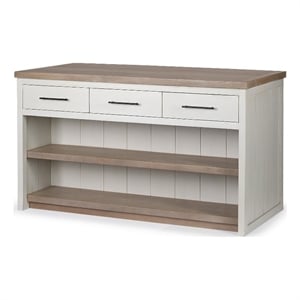 Pemberly Row Farmhouse Solid Wood Kitchen Island in White and Brown