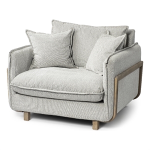 Pemberly Row Transitional Fabric Wood Frame Arm Chair in Gray and Brown