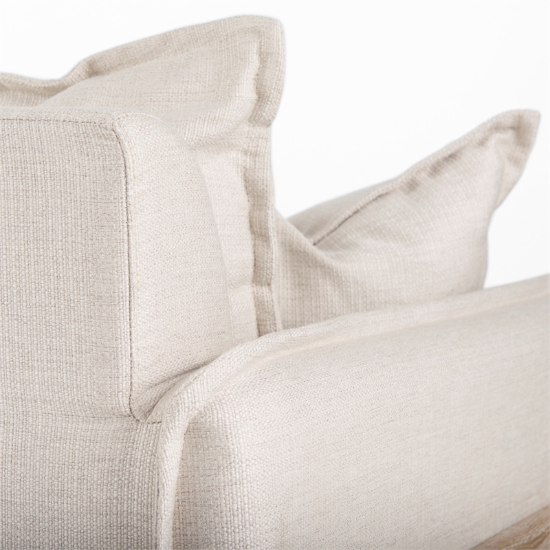 Pemberly Row Mid-Century Cream Fabric Wood Arm Chair in Brown