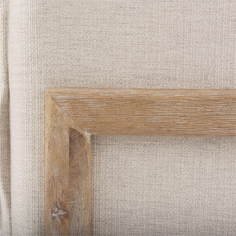Pemberly Row Mid-Century Cream Fabric Wood Arm Chair in Brown