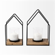 Pemberly Row Set of Two Black Metal Wooden Base Table Candle Holders