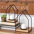 Pemberly Row Set of Two Black Metal Wooden Base Table Candle Holders