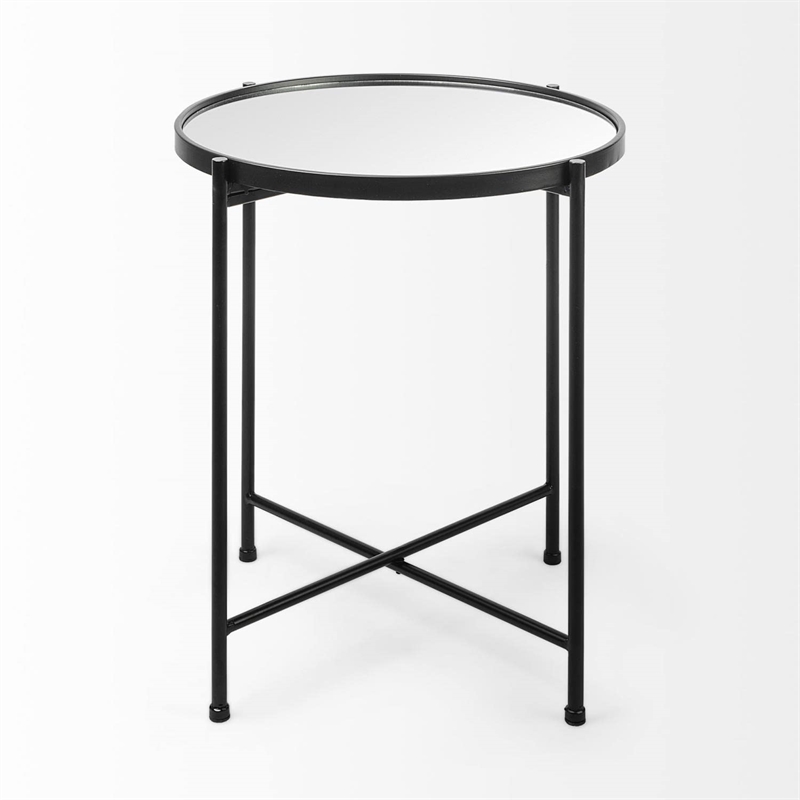 Pemberly Row Small Black Metal with Mirrored Top Accent Table