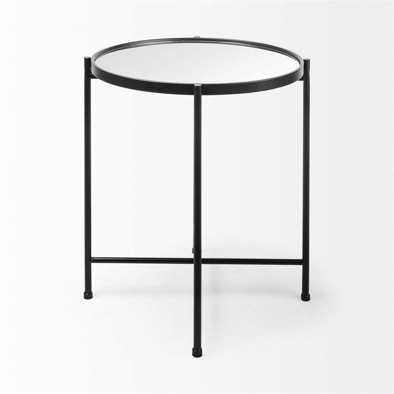 Pemberly Row Small Black Metal with Mirrored Top Accent Table