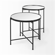 Pemberly Row Small Black Metal with Mirrored Top Accent Table