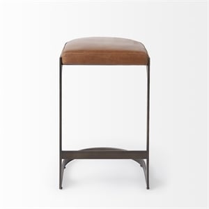 Pemberly Row 17Lx18Wx28H Medium Brown Leather with Gun Metal Gray Base Stool