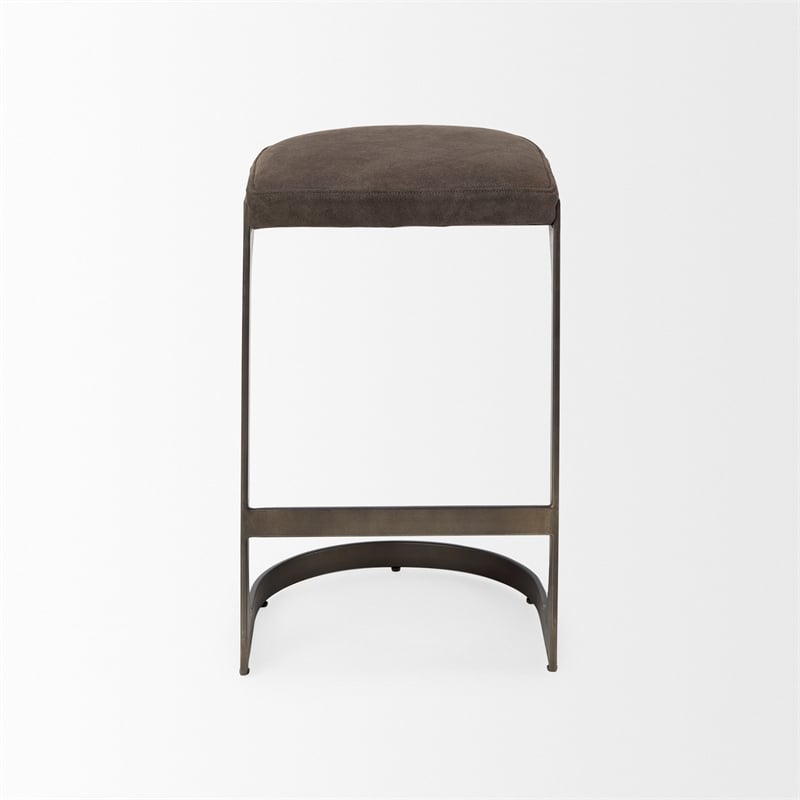 Pemberly Row 17Lx18Wx28H Dark Brown Leather with Gun Metal Gray Base Stool