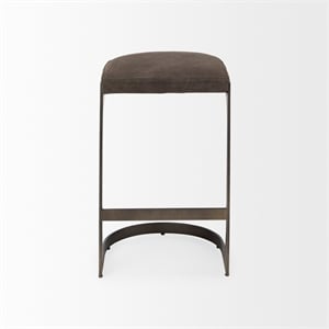 Pemberly Row 17Lx18Wx28H Dark Brown Leather with Gun Metal Gray Base Stool