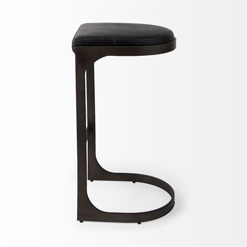 Pemberly Row 17Lx18Wx31H Black Leather with Gunmetal Gray Base Stool