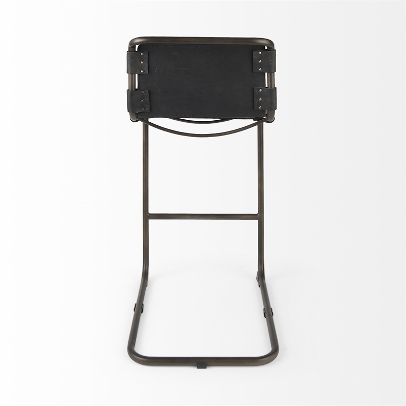 Pemberly Row 21Lx25Wx42H Black Leather with Gun Metal Gray Frame Stool