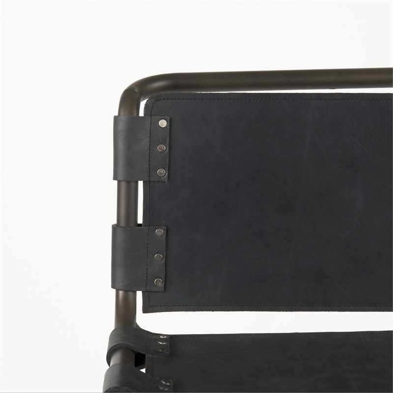 Pemberly Row 21Lx25Wx42H Black Leather with Gun Metal Gray Frame Stool