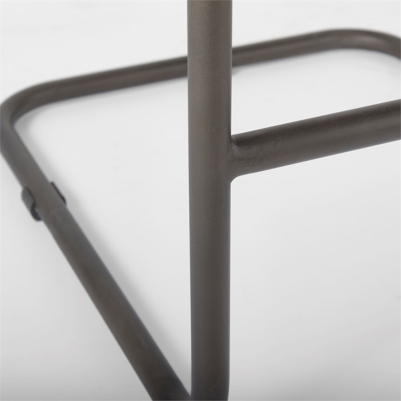Pemberly Row 21Lx25Wx42H Dark Brown Leather with Gun Metal Gray Frame Stool