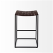 Pemberly Row 18Lx16Wx26H Dark Brown Woven Leather with Black Iron Frame Stool