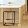 Pemberly Row 18Lx16Wx26H Dark Brown Woven Leather with Black Iron Frame Stool
