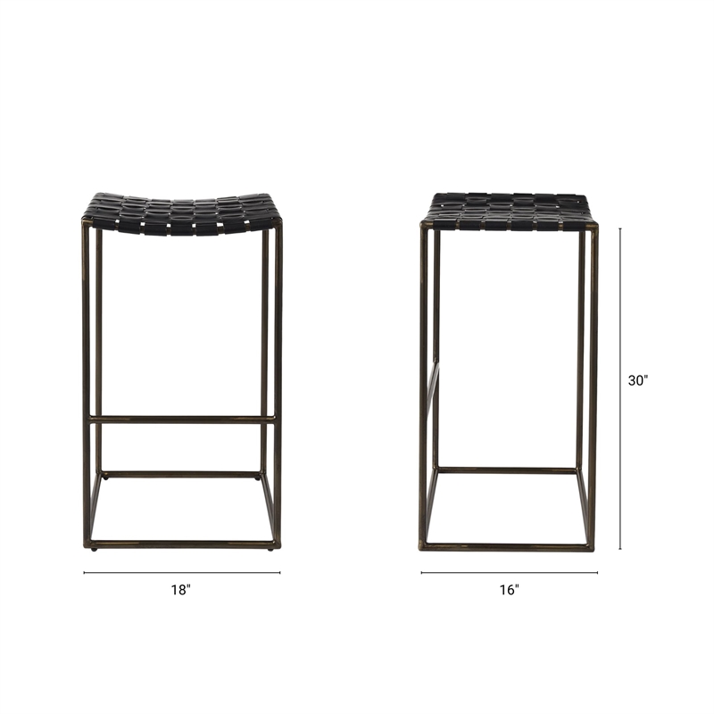 Pemberly Row 18Lx16Wx30H Black Woven Leather with Iron Frame Stool
