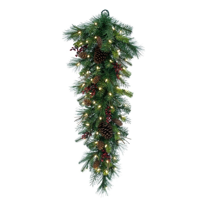 Pemberly Row Mixed Berry LED Lights Artificial Christmas Teardrop in Green
