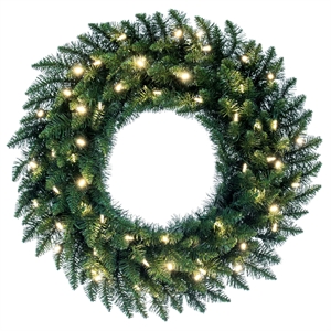 Pemberly Row 30&quot Fir Artificial Christmas Wreath with LED Lights in Green