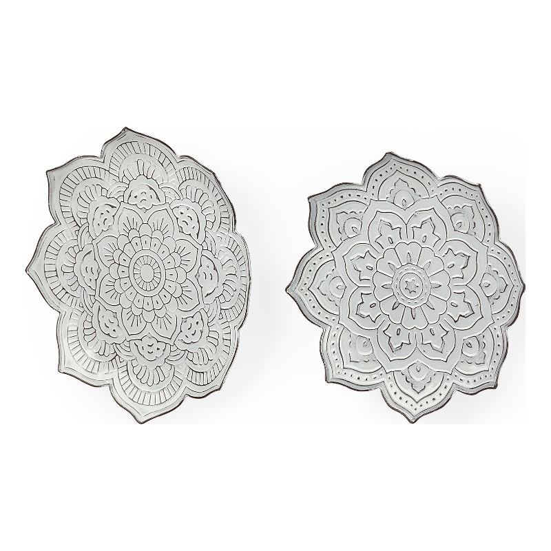 Pemberly Row Set of 2 Stamped White/ Gray Metal Lotus Flower Wall Decor