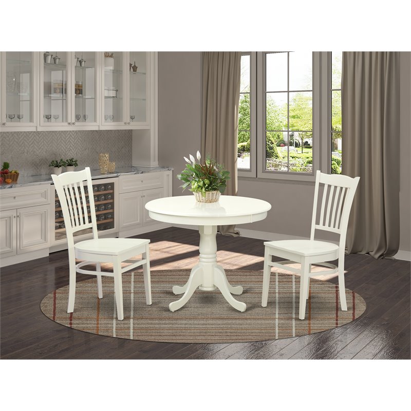 Pemberly Row Antique 3-piece Dining Set with High Back Chair in Linen White