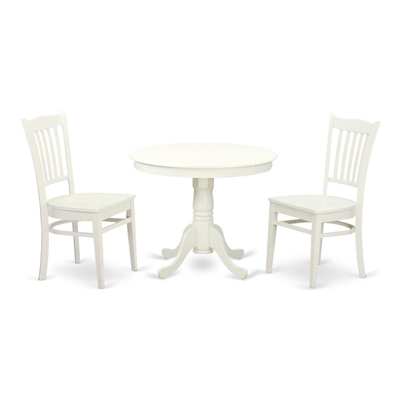 Pemberly Row Antique 3-piece Dining Set with High Back Chair in Linen White