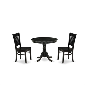 Pemberly Row Antique 3-piece Dining Set with Slatted Chair in Black