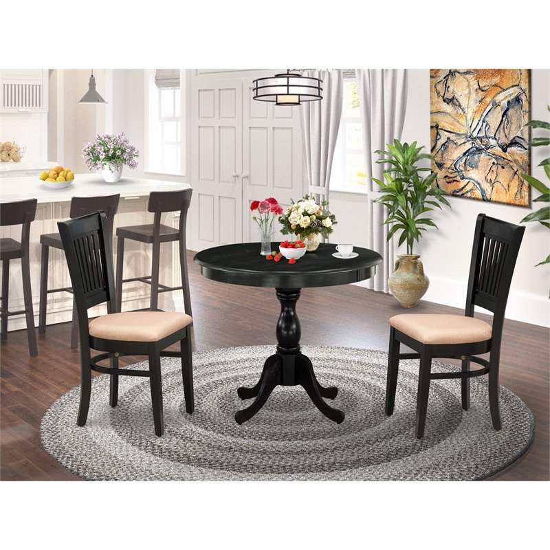 Pemberly Row Antique 3-piece Wood Dining Set with Linen Seat in Black