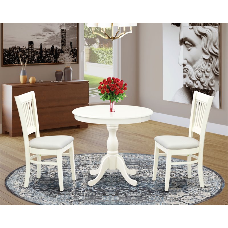 Pemberly Row Antique 3-piece Wood Dining Set with Linen Seat in White