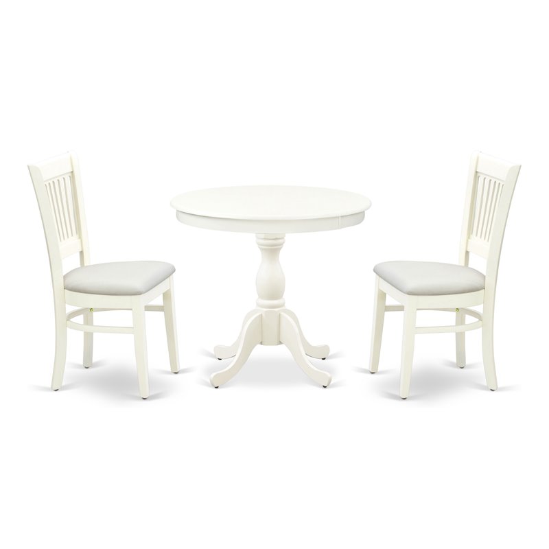Pemberly Row Antique 3-piece Wood Dining Set with Linen Seat in White