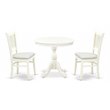 Pemberly Row Antique 3-piece Wood Dining Set with Linen Seat in White