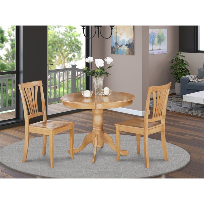 Pemberly Row Traditional Antique 3-piece Wood Small Dining Set in Oak