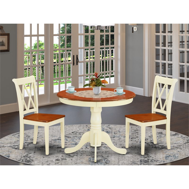 Pemberly Row Antique 3-piece Dining Set with X-back Chair in Cream/Cherry