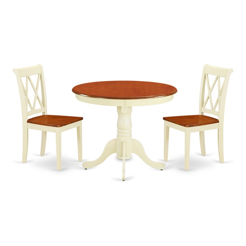 Pemberly Row Antique 3-piece Dining Set with X-back Chair in Cream/Cherry