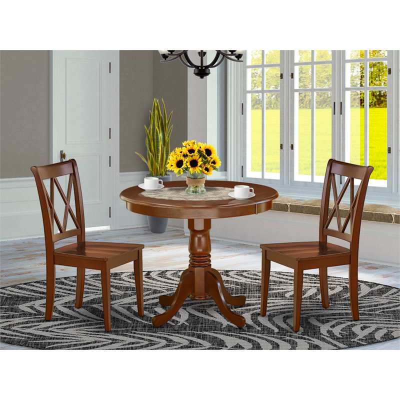 Pemberly Row Antique 3-piece Dining Set with X-back Chair in Mahogany