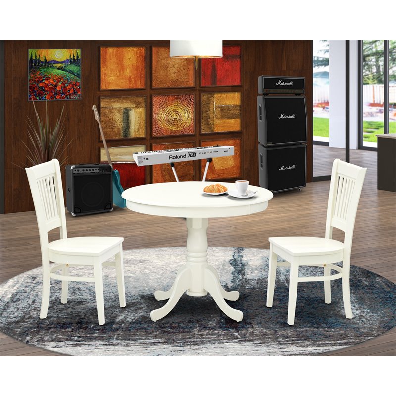 Pemberly Row Antique 3-piece Dining Set with Slatted Chair in Linen White