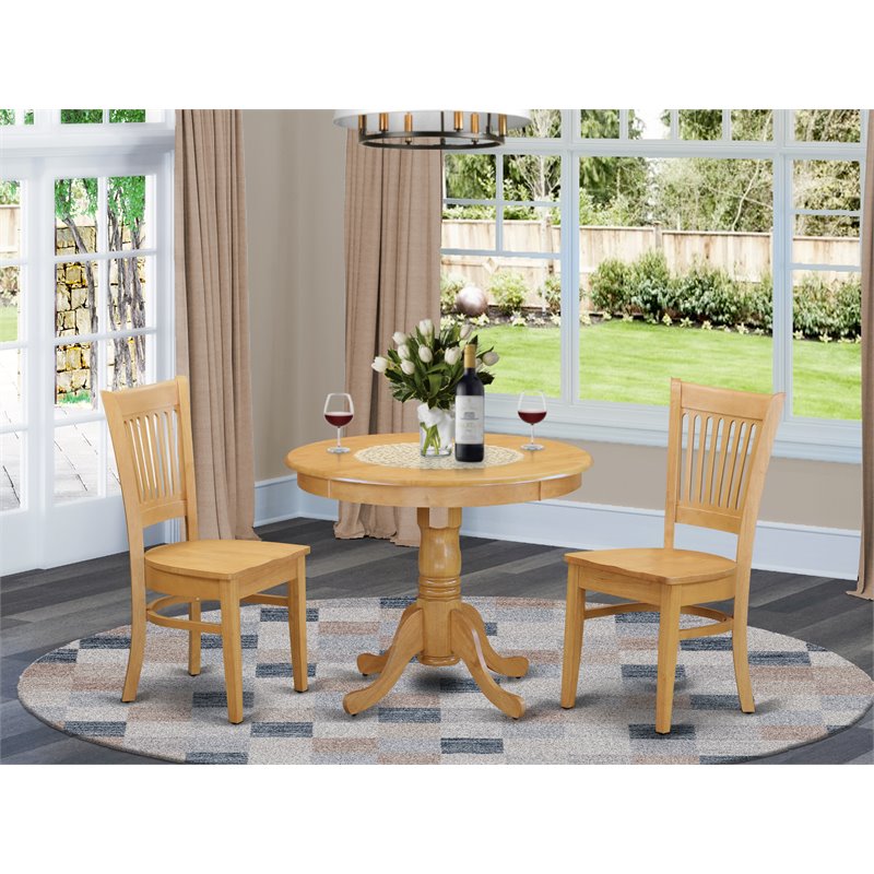 Pemberly Row Antique 3-piece Wood Small Kitchen Table Set in Oak