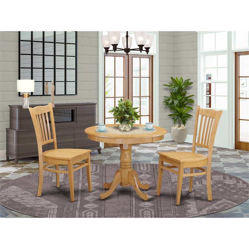 Pemberly Row Antique 3-piece Traditional Wood Dining Set in Oak