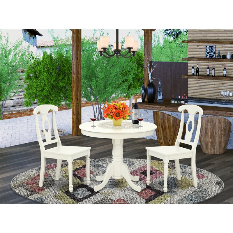 Pemberly Row Antique 3-piece Dining Set with Panel Back Chair in White