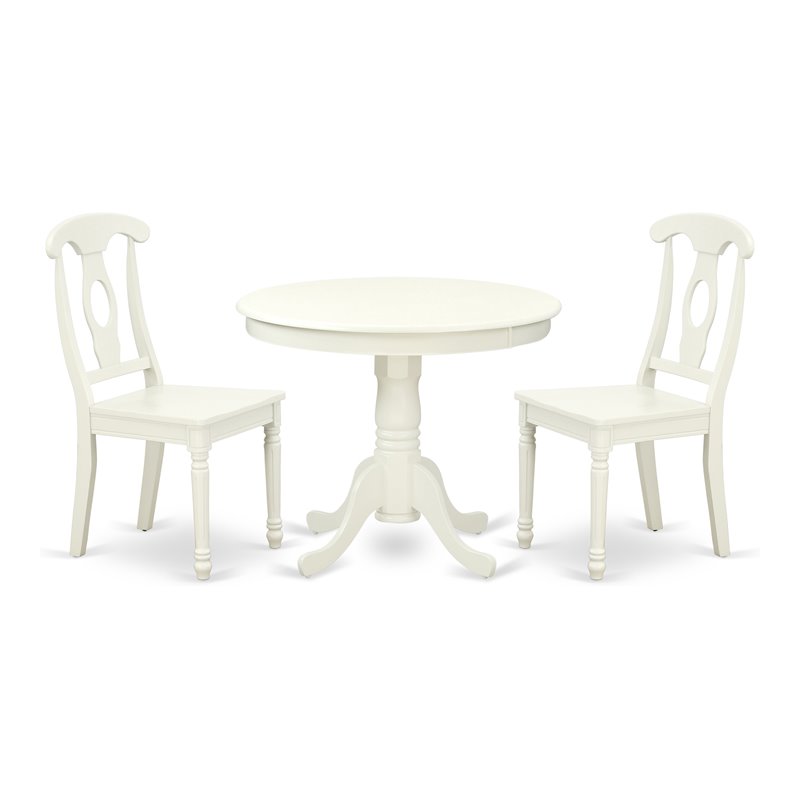 Pemberly Row Antique 3-piece Dining Set with Panel Back Chair in White
